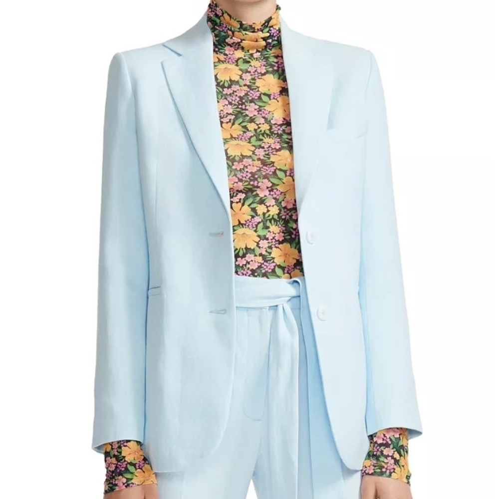 MAJE Paris Vizane Linen Blend Twill Blazer Blue Sky Designer Size 36 (US 4)